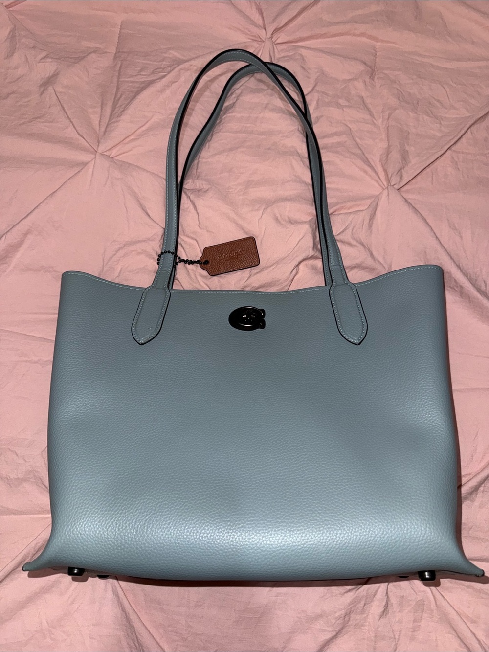 Coach Leather Turnlock Tote Bag in Light Blue